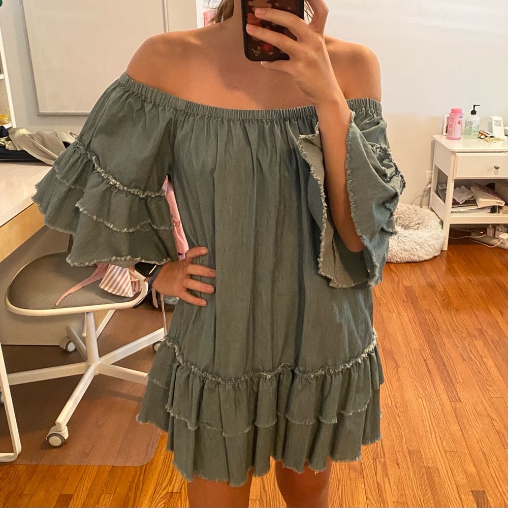 Blue off the shoulder dress